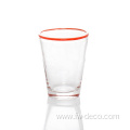 milk glasses with colorful rim stripe for home